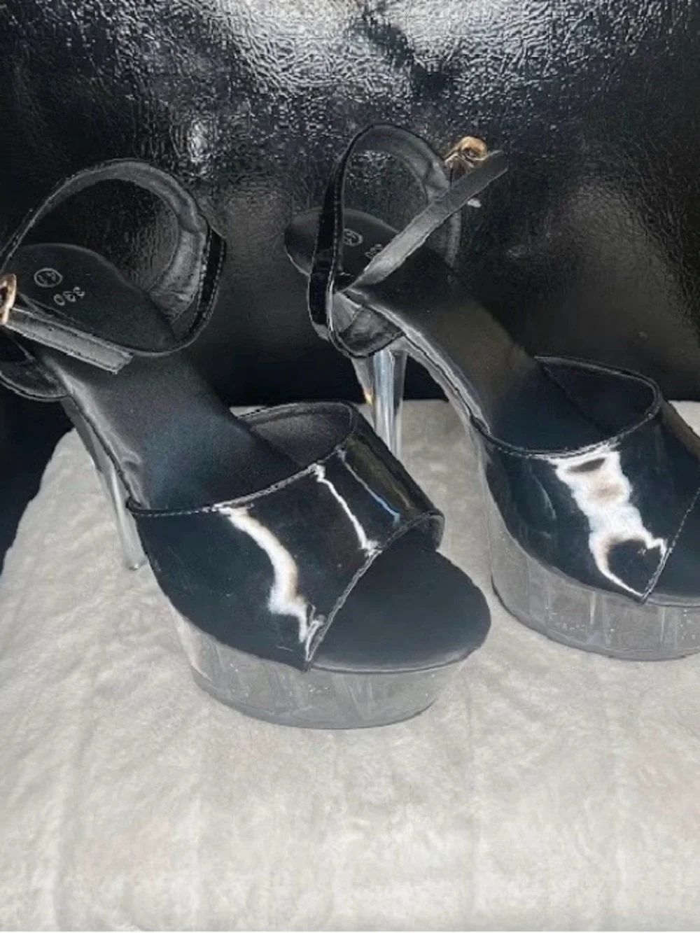 Women’s Black Clear Platform Sandals with Rose Detail